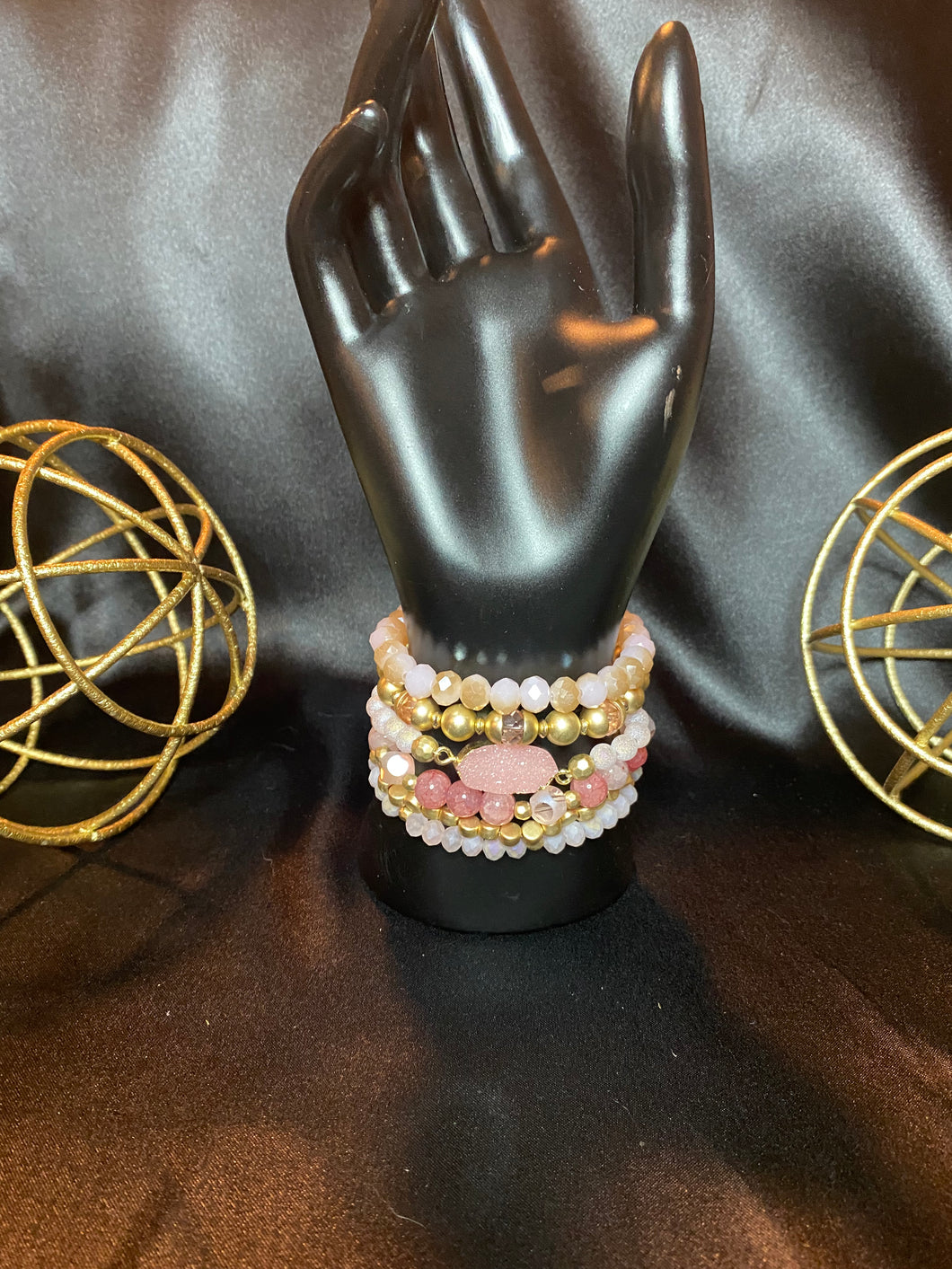 Pink Druzy beaded bracelet set