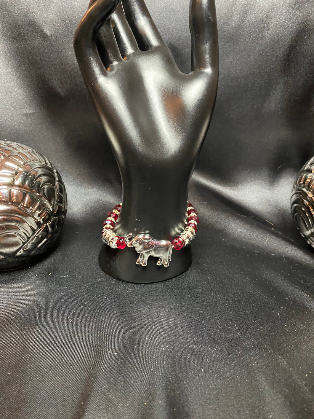 Silver/Red beaded large elephant