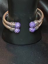 Load image into Gallery viewer, Purple rhinestone cable bangles
