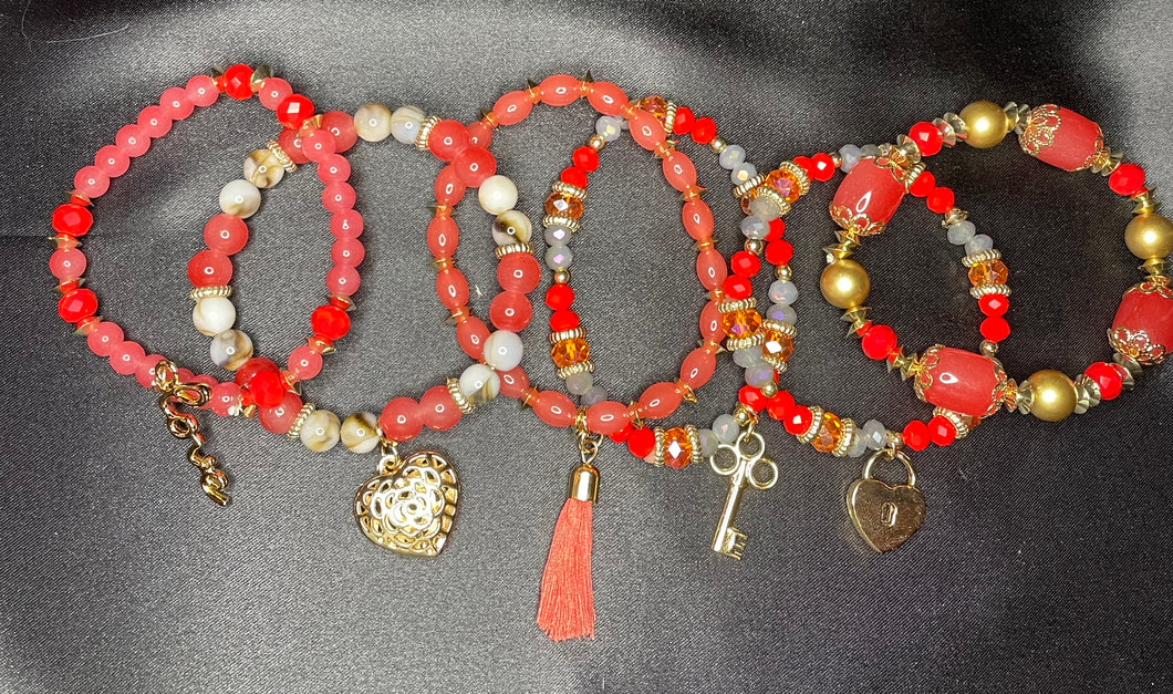 Orange love charm bracelet set