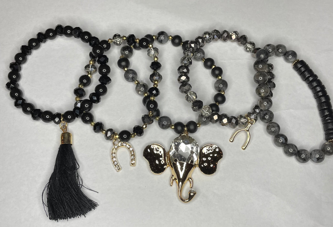 Black elephant bead charm bracelets