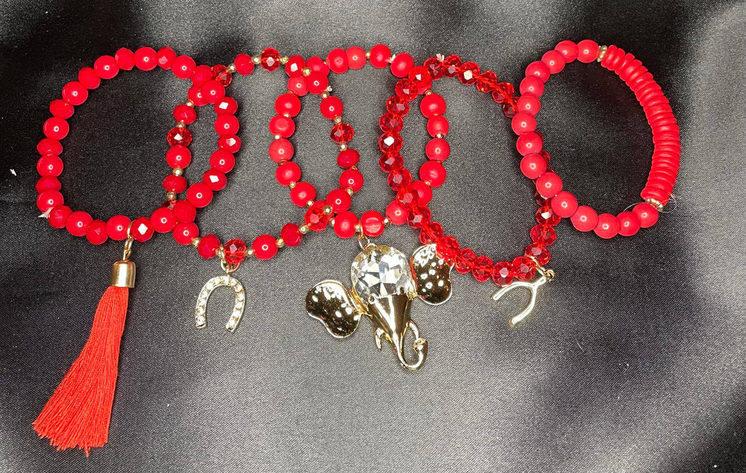 Red elephant bead charm bracelets