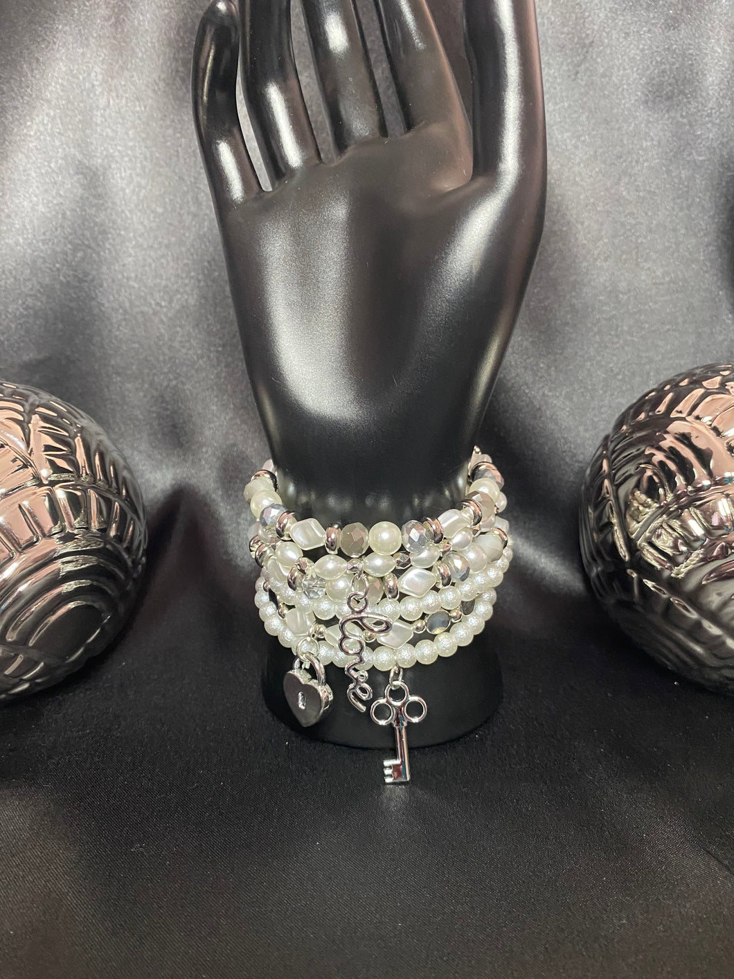 White Pearl Love Charm Bracelets