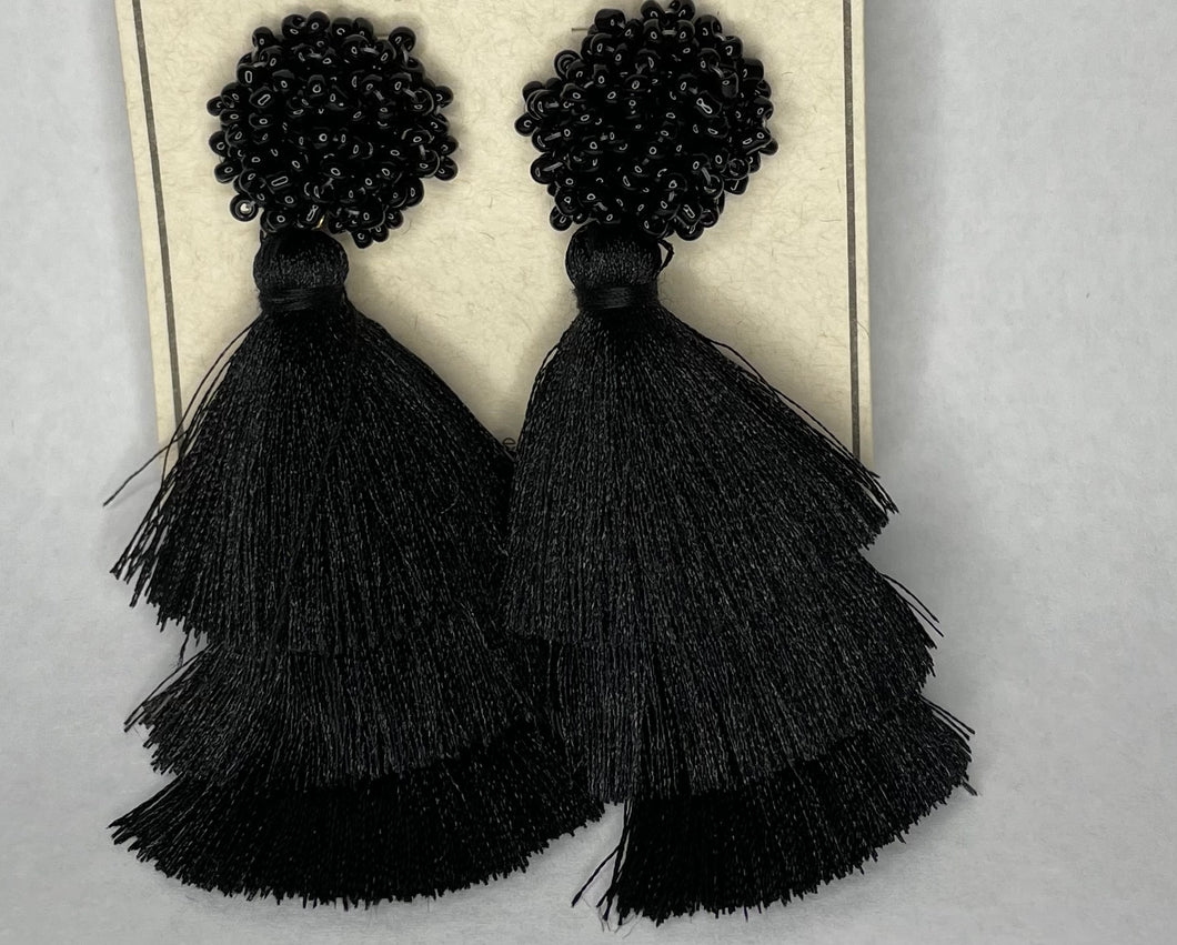 Black tassel earrings pierced